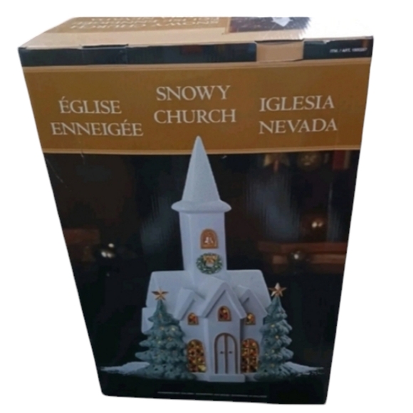 Marc Feldstein Snowy Church Cathedral Light Up Open Box  24" Works - Picture 1 of 11